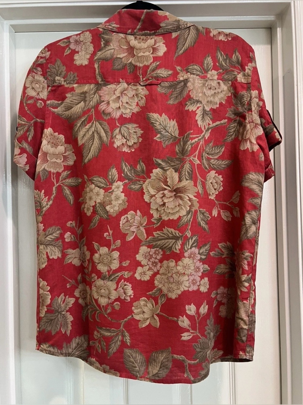 Lauren Ralph Lauren Womens Medium Short Sleeve 100% Linen Red Floral Button Down - Picture 6 of 11